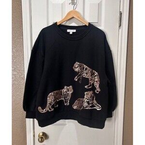 She + Sky Long Sleeve Sequin Tigers Sweatshirt Top Size M Let Her Roar